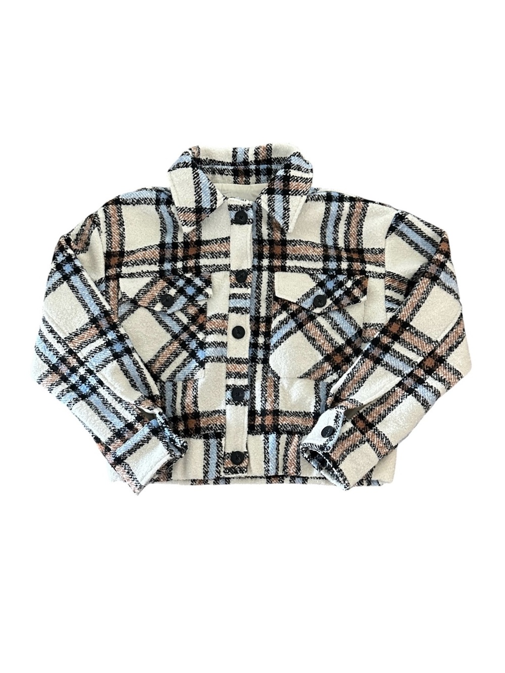 Sanctuary Plaid Teddy Sherpa Cropped Shacket Jacket Women’s Small NWOT
